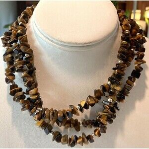 Vintage Tiger's Eye Stone 3 - Strand 16''-20'' Necklace Sterling 925 Silver 110g